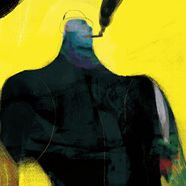 Hombre fumando con placer