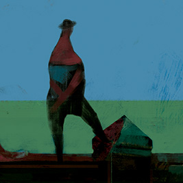 Malecón y hombre esperando el amanecer